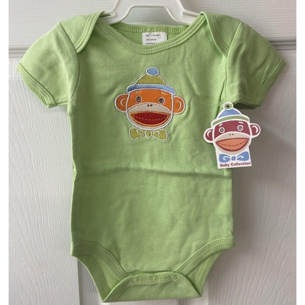 Genuine Monkeez Green Unisex One Piece Button Crotch 3-6 Months Embroidered